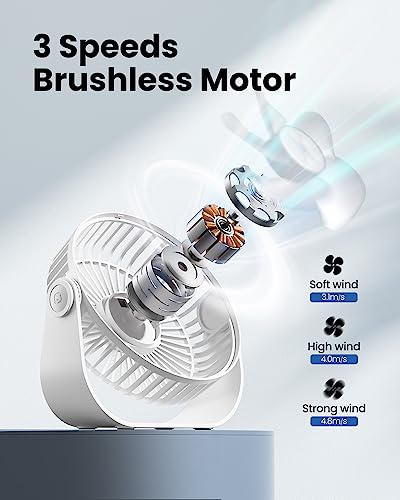 Gaiatop USB Desk Fan, 3 Speeds Portable Small Fan with Strong Airflow, 5.5 Inch Quiet Table Fan, 90° Rotate Personal Cooling Fan For Bedroom Home Office Desktop Travel (White)