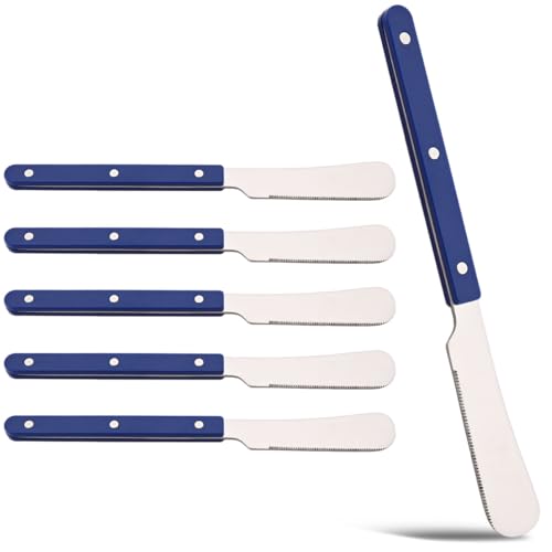 6-Piece Vintage 8.27-inch Dinner Knife Set Silverware Set BRIIEC Stainless Steel Flatware Set with Rivet Blue Handle Mirror Polished Tableware for Home Party Restaurant
