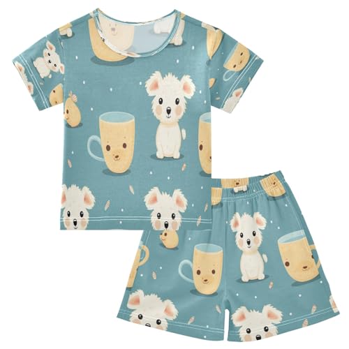 Tea Cup Dog（2） Kids Pjs Set Boys Girls Summer Short-Sleeve Sleepwear Pajamas 2PCS
