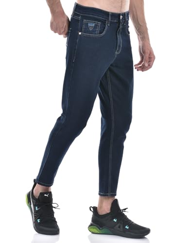 Image of Numero Uno Men's Dark Blue Tappered Fit Cropped Sustainable Jeans
