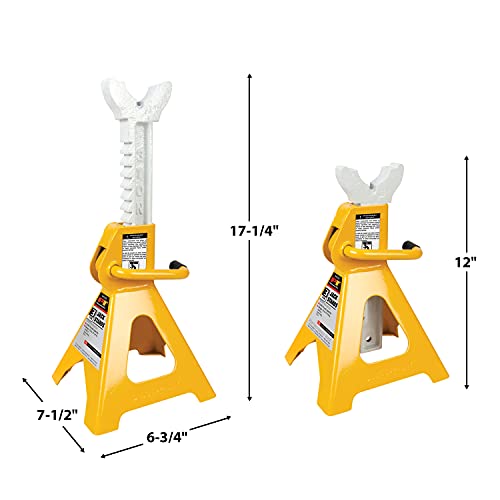 Performance Tool W41022 Ratchet Style Jack Stand Set For Lifting Vehicles During Maintenance, Yellow, 3-Ton #TOP2