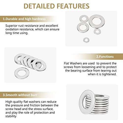 800 Pieces 304 Stainless Steel Flat Washers, Fender Washers, Kindroufly 9 Sizes Stainless Steel Washers, Lock Metal Washers Assortment Kit (M2 M2.5 M3 M4 M5 M6 M8 M10 M12) #TOP3