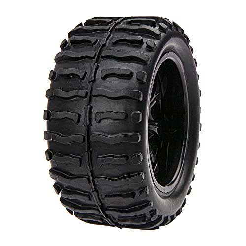 HIRCQOO 12mm Hub 4.64 inch OD Rubber Tires & Wheel Rim with Foam for 1/10 Scale Traxxas Slash HPI HSP Volcano ExceedRC Infinitive Off-Road Car Monster Truck (Style 2), Black