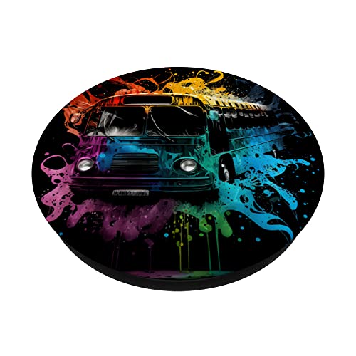 Bus Splash Art Bus Driver Omnibus Work Bus Coach Retro PopSockets Swappable PopGrip, Black - Image 2
