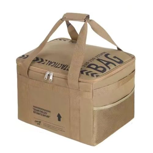 Hosoncovy Camping Storage Bag with Handles, 26L Grill Carry Bag, Cookware Organizer Outdoor Case with Pockets for Camping, Tailgating, Grilling, Bag Only (Khaki)