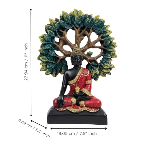 Image of eCraftIndia Lord Buddha Idol for Home Decor Living Room | Gautam Buddha Statue Under the Bodhi-Tree | Showpiece Gift for Housewarming Birthday