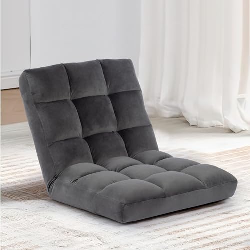 Image of HOMYEDAMIC Floor Chair, 24 inches Wide Oversized Velvet Armless Lay Flat Floor seat Padded Meditation Chair with 6 Adjustable Position Ergonomic Comfortable Convenient(LRSF-011-GREY)