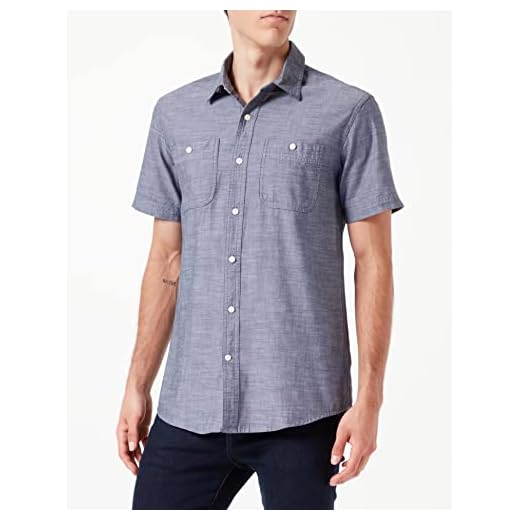 Amazon Essentials Men's Short-Sleeve Chambray Shirt, Grey, Medium