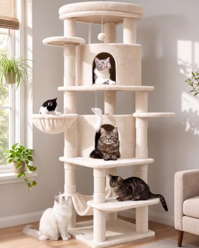 Globlazer Corner Stable Cat Tree Tower for Indoor Large Cats, Beige