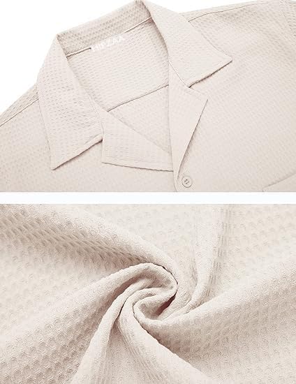 Image of Casual Waffle Knit Shirt for Men Stylish Half Sleeve Mens Shirts M to 3XL
