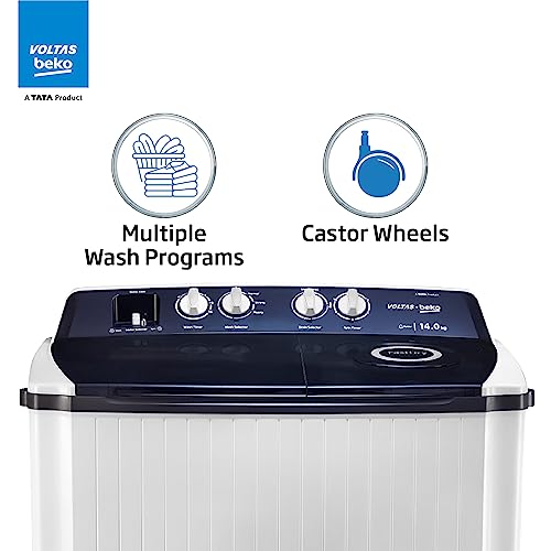 Image of Voltas Beko 14 Kg, 5 Star Semi-Automatic Top Load Twin Tub Washing Machine (Wtt140Agrt) Gray - Jumbo Series