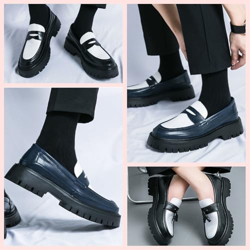 Mens Leather Slip-On Platform Dress Tassels Loafers Non-Slip Low Top Round Toe Chunky Penny Shoes Fashion for Business Casual Dress Prom Party3