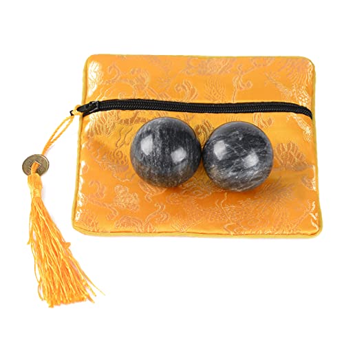STCREE TQGJST9 Balles chinoises en marbre de 3,5 cm Noir Gris Santé Méditation Fitness Main Thérapie des mains Gris foncé sans carillon