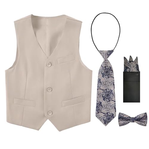 Boys Vest Formal 4 Piece Suit Vest Solid Color Waistcoat and Tie Set with Pockets
