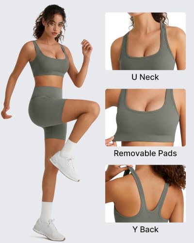 Image of G4Free BareFeel Square Neck Sports Bra Padded for Women - Strappy Y Back Crop Tank Tops Workout Camisole