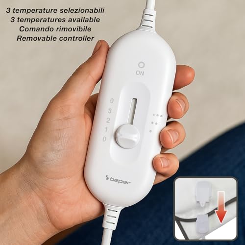 BEPER P203TFO101 Elektrisches Wärmeunterbett für eine Person, 150 x 80 cm, 3 Temperaturstufen, Abnehmbarer Regler, maschinenwaschbar, sichere automatische Abschaltung