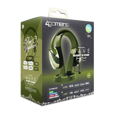 4Gamers Panther Gaming Headset with Stand - Wave Forest, Compatible with PS4, PS5, Xbox, Switch & PC Cover