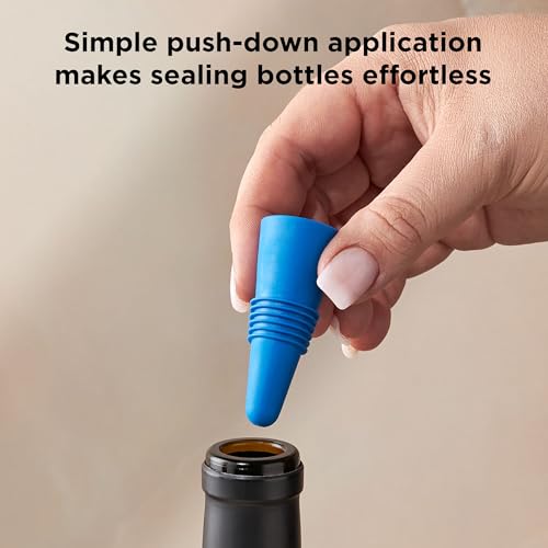 Image of Rabbit Wine and Beverage Bottle Stoppers with Grip Top (Blue, Set of 2)