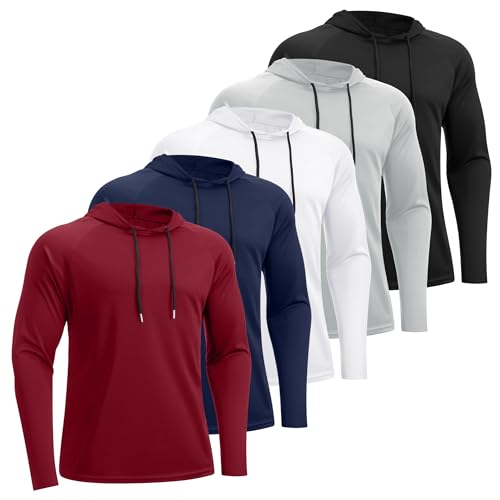 5 Pack Men's Fishing Shirts Long Sleeve UPF Sun Protection Hoodie Lightweight Hiking Running Swimming Athletic Shirt