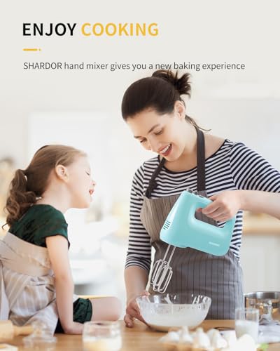 Image of SHARDOR Hand Mixer Electric, 6 Speed & Turbo Mixer Electric Handheld, Snap-On Storage Case,5 Stainless Steel Accessories for Whipping, Mixing Cookies, Brownie, Cakes, Dough Batters (Blue)