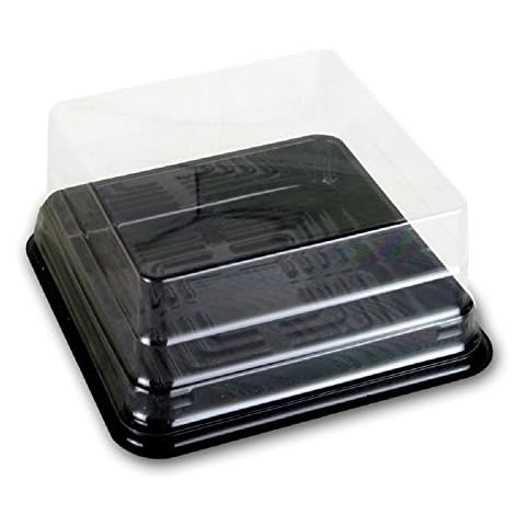 ZYMY Cake Box - 50 Pieces 4" Transparent Plastic Mini Cake Box - Feast Cupcake Box - Muffin Box Biscuit Box Flat Top Box Bakery Cake Shop Sale Use (Black) Cover