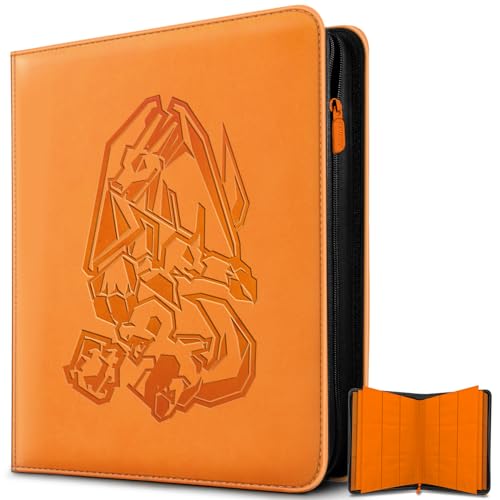 Ravaver 9 Pocket Card Binder 540 Cards Trading Cards Games Collection Holder Book Folder with Customizable Label Slot and Side-Loading Sleeves (Orange)