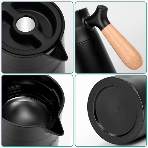 Belle Vous Black Stainless Steel Coffee Carafe with Wooden Handle - 1.6L/54oz Thermal Double-Walled Drink Jug - Vacuum Insulated Dispenser Pot for Maintaining Coffee, Tea, Water & Beverages Hot or Cold - Image 3