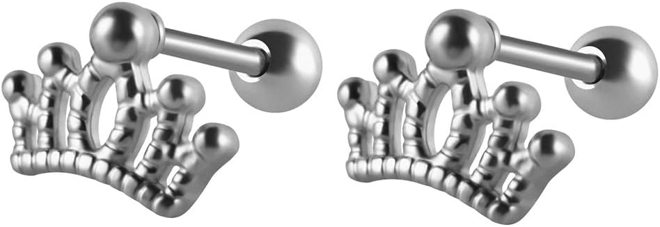 Crown Cartilage Stud Earrings Stainless Steel for Women Rhinestone Crown Conch Helix Earrings Screw Back Tragus Piercing Post Studs Earrings