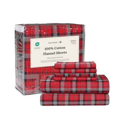 LANE LINEN Lençóis de flanela de algodão – Escovado macio durável 100% algodão, cobertor xadrez vermelho rico, bolso profundo de 38 cm conjunto Queen Size