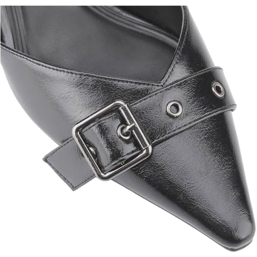 CLOVERLAY Women's Pointed Toe Mule Heels Double Buckle Straps Slip-On Kitten Heel Pumps Mules Dress Shoes Summer Elegant Basics Business Casual Business Chic Spring Shoes Spring Break Easter4