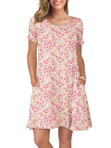 Image of KORSIS Summer Women's Dress Casual T-Shirt Short Sleeve Dresses Swing Flowy Beach Vacation Work Sundress with Pockets