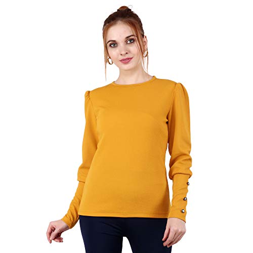 Image of POPWINGS Casual Solid Puff Button Long Sleeves Tops for Women || Summer Round Neck and Stylish Western Top for Women