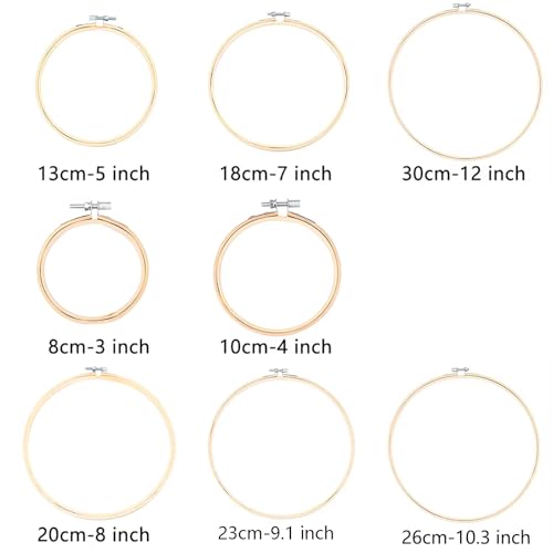 Image of 8 Pieces Embroidery Hoop Set, 8 Size Bamboo Adjustable Oval Cross Stitch Frame for Embroidery, Cross Stitch - 3 4 5 7 8 9.1 10.3 12 Inch