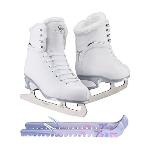 Jackson Ultima Finesse JS180 Figure Ice Skates for Women Bundle with Guardog Skate Guards/Fleece/Adult 8 Cover