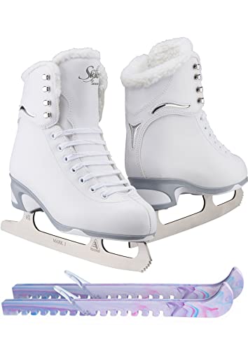 Jackson Ultima Finesse JS180 Figure Ice Skates for Women Bundle with Guardog Skate Guards/Fleece/Adult 9