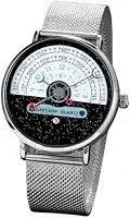 Relógio Masculino "Cosmic Iron" em Aço Inoxidável com Visor de Vidro Temperado 40mm, Pulseira 23cm – Movimento de Quartzo, Calendário e Estilo Futurista – Acompanha Caixa Premium