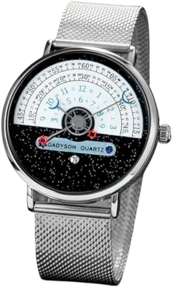 Relógio Masculino "Cosmic Iron" em Aço Inoxidável com Visor de Vidro Temperado 40mm, Pulseira 23cm – Movimento de Quartzo, Calendário e Estilo Futurista – Acompanha Caixa Premium
