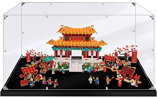 NBMNN Vitrina Acrílica para 80105 Chinese New Year Temple Fair,3mm Vitrina a Prueba de Polvo para Modelos Coleccionables(Sin Modelo Bloque de Construcción) 3MM Transparent Cover
