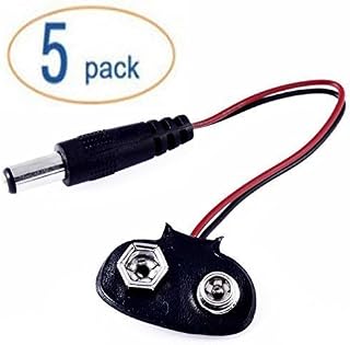 5pack 9v Battery Clip with 2.1mm X 5.5mm Male DC Plug for Arduino