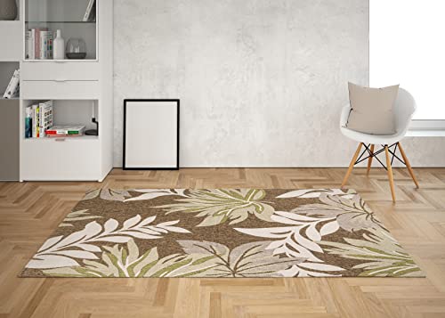 Gad Premium Indoor Outdoor Floral Area Rug (5'3"X7'6") Brown, Beige Green Contemporary Floral Leaf Rug - Stain & Fade Resistant Rug For The Living Room, Patio, Porch, Deck #TOP5