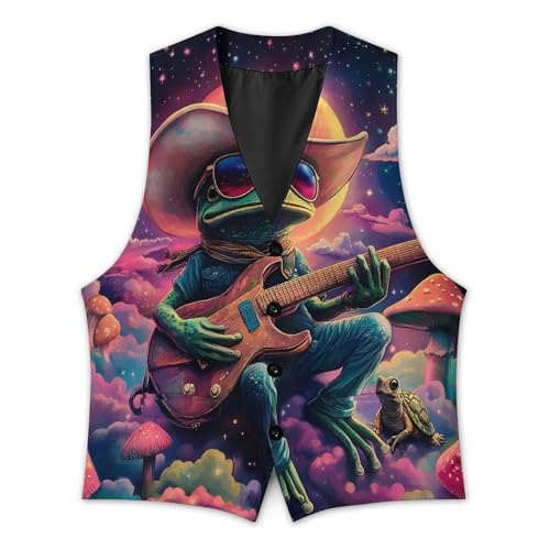 Funny Spaces-Frogs Mushroom Men's Suit Vest Slim Fit Business Dress Party Pattern Waistcoat Vest Top3