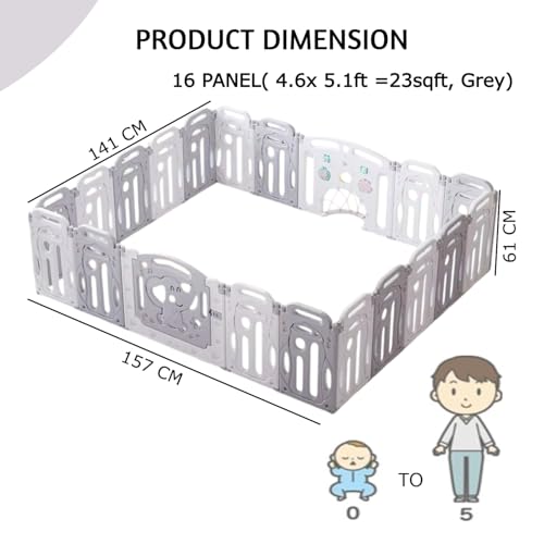 Image of Playpen for Babies Up to 5 Years with Balls Panel Baby Playpen with Safety Gate, Kids Play Area Indoor Setup, Play Yard Fence for Toddlers,Children (Grey White, 16 Panel)