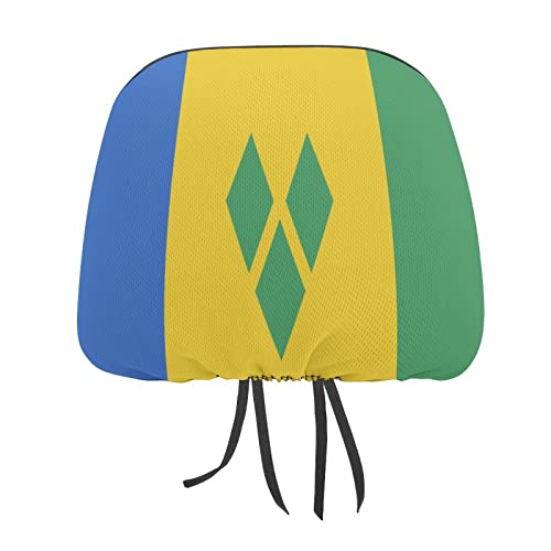 Adugen Origei Saint Vincent and The Grenadines Flag Elastic Universal Fit 2 Pack Headrest Cover for Logo Car Head Rest Cover 2 PCS