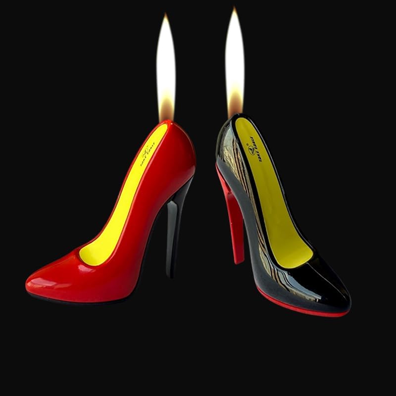 2Pack High Heel Shoe Shaped Torch Lighter, Soft Flame Novelty Lighters, Red and Black,Soft Flame,Refillable Adjustable Flame, Candles Camping,Windproof Butane Cool (No Fuel)