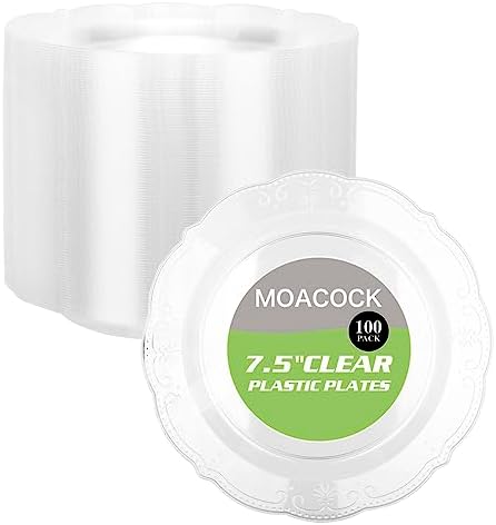 MOACOCK Clear Plastic Plates Disposable, 100 Count Heavy Duty Dessert Appetizers Plates Bulk for Party Dinner, 7 inch Party Plate for Travel and Events