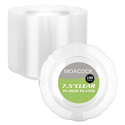 Moacock Clear Plastic Plates Disposable, 100 Count Heavy Duty Dessert Appetizers Plates Bulk For Party Dinner, 7 Inch Party Plate For Travel And Events #TOP6