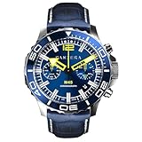 Panzera MECHA 45C Cronografo Quarzo Acciaio Data Pelle Blu Zaffiro Orologio Uomo
