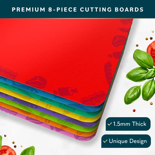 Plastic Cutting Board Set Of 8-15"X12" - 1.5Mm Thick Non Slip Plastic Cutting Boards For Kitchen - Flexible Cutting Board, Chopping Board - Cutting Mats For Cooking - Color Coded Cutting Board Mats #TOP1