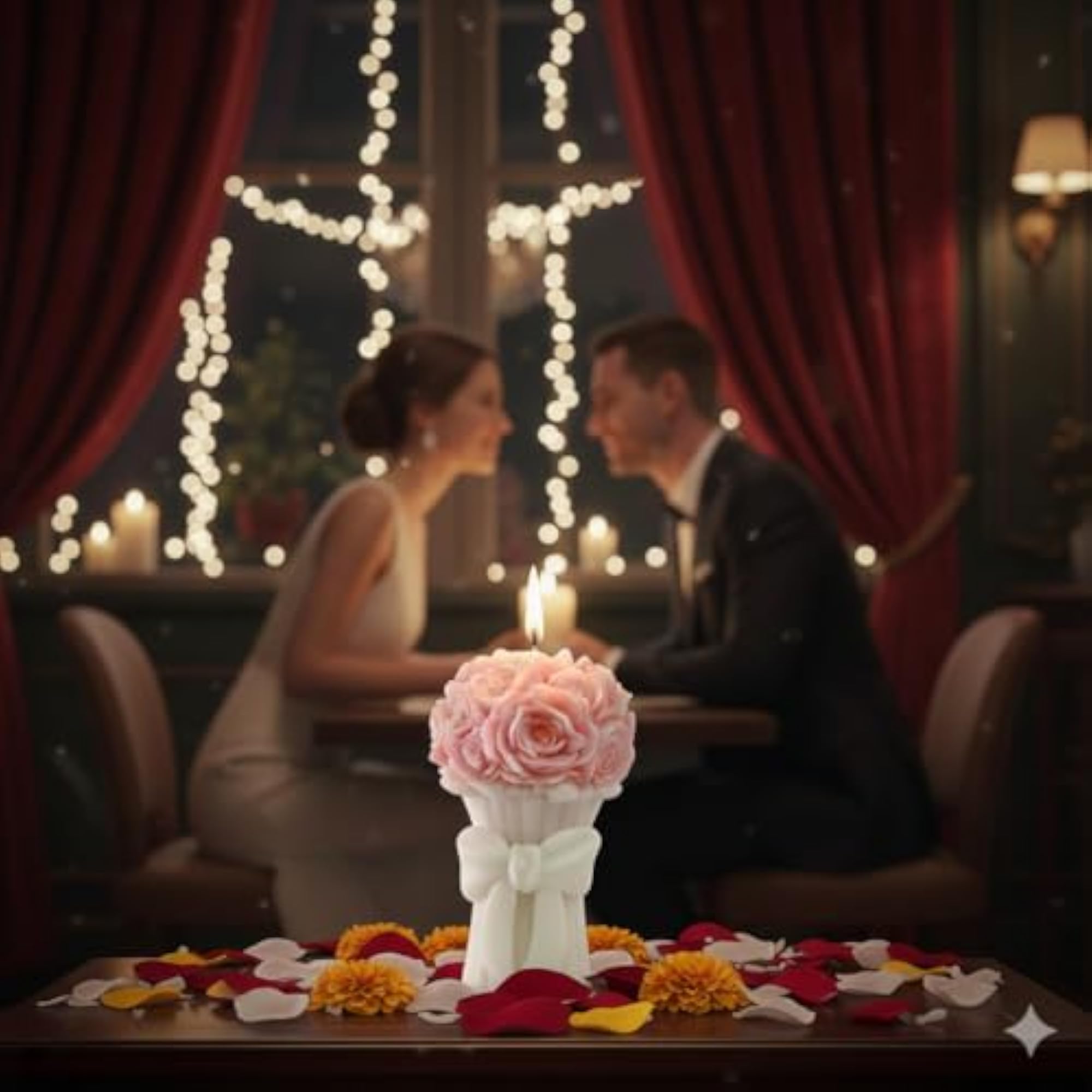 Rose Bouquet Candle, Pink and White, Decorative Flower Design