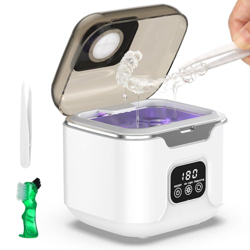 Image of Ultrasonic Retainer Cleaner Machine, 240ml Tank, 48kHz Ultrasonic Cleaning | 3 /6 /10 Minute Timers, Plug-In Power, Digital Control Panel, Use with Water Only, For Retainers Dentures Aligners Mouth Guards